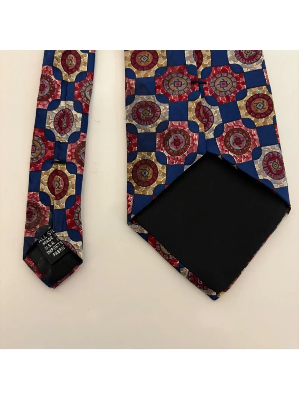Angelica Silk Tie Blue Red Geometric Mens Necktie Vintage Office Evening Gift